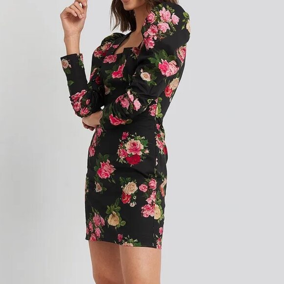 ASOS NA-KD Square Neck Puff Sleeve Mini Dress - Picture 2 of 15